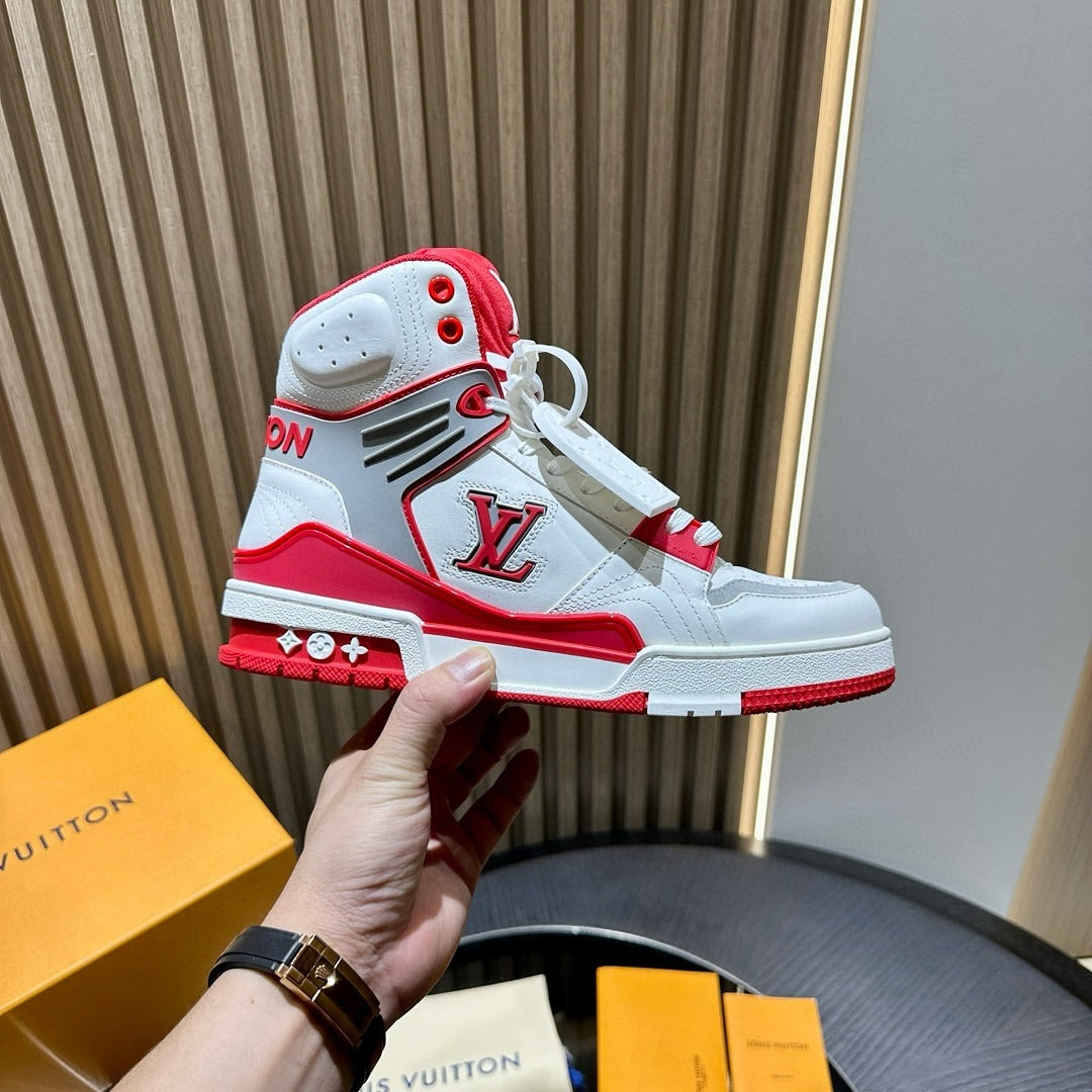 LOUIS VUITTON LV Ankle Trainers White Red Grey